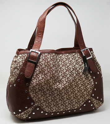 DKNY Brown Chino Buckle Stud Detail Large Handbag Purse Satchel Tote
