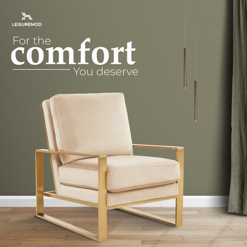 LeisureMod Jefferson Velvet Design Accent Armchair with Gold Brass Finish Frame - Picture 7 of 73