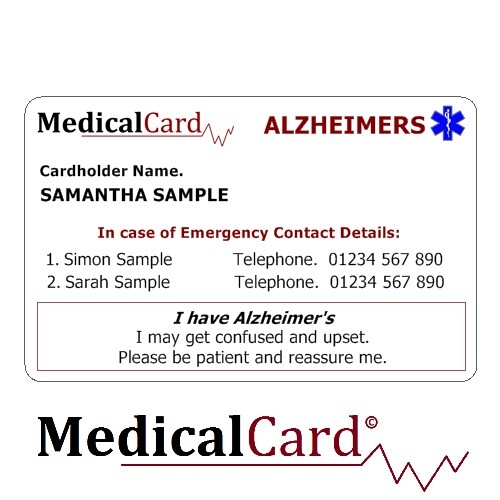 MedicalCard Medical Alert Card: Alzheimer - Sport - Viaggi - PVC Card! - Foto 2 di 3