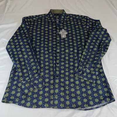 Luchiano Visconti Black Tailored Fit Navy & Green Floral Shirt Mens Large Z-678