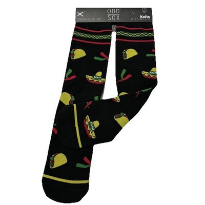 Odd Sox Taco Sombreros Mens Socks Sz 6-13 Black with Colorful Novelty Design