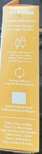 Toshiba Canvio Advance Plus Portable External 2TB Hard Drive Yellow Storage - Picture 2 of 4