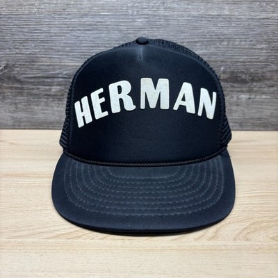 Vintage Herman Hat Cap Snap Back Black Trucker Mesh Name Promo Logo Nissin Cap