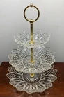 Vintage 1950 3 Tier Federal Glass Petal Clear Serving Tray Dessert Appetizer Set