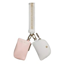 Dual Pouch Wristlet Keychain Wallet For Women Zip Pink/Gray NEW