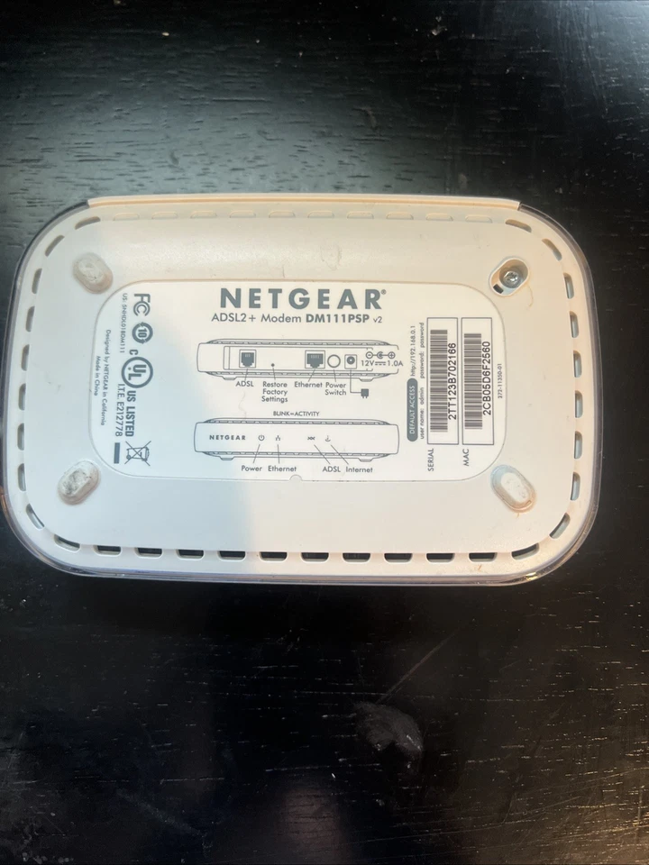 Netgear Broadband ADSL2+ Modem DM111PSP V2 Modem,  no return - Image 3 of 4