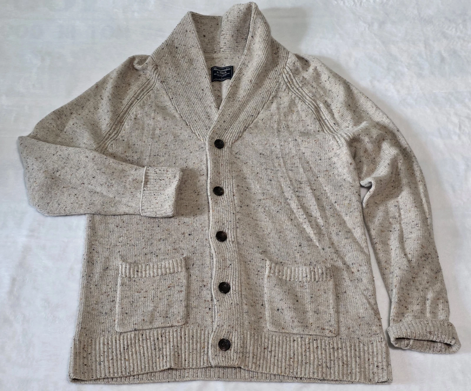 Abercrombie & Fitch Mens Large speckled oat Shawl Collar Cardigan Sweater