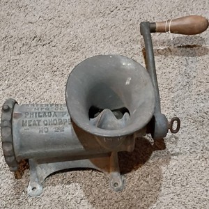 Enterprise Mfg. Co. Meat Chopper No. 22 Manual Metal Grinder with Handle & Base