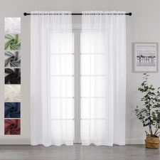 White Sheer Curtains 84 Inches Long 2 Panels Set - Light Filtering White Curtain