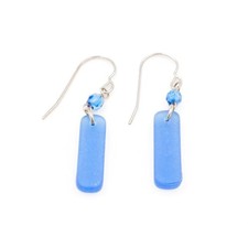 Sterling Silver Blue Sea Glass Dangle Earrings 1 1/2 Inches