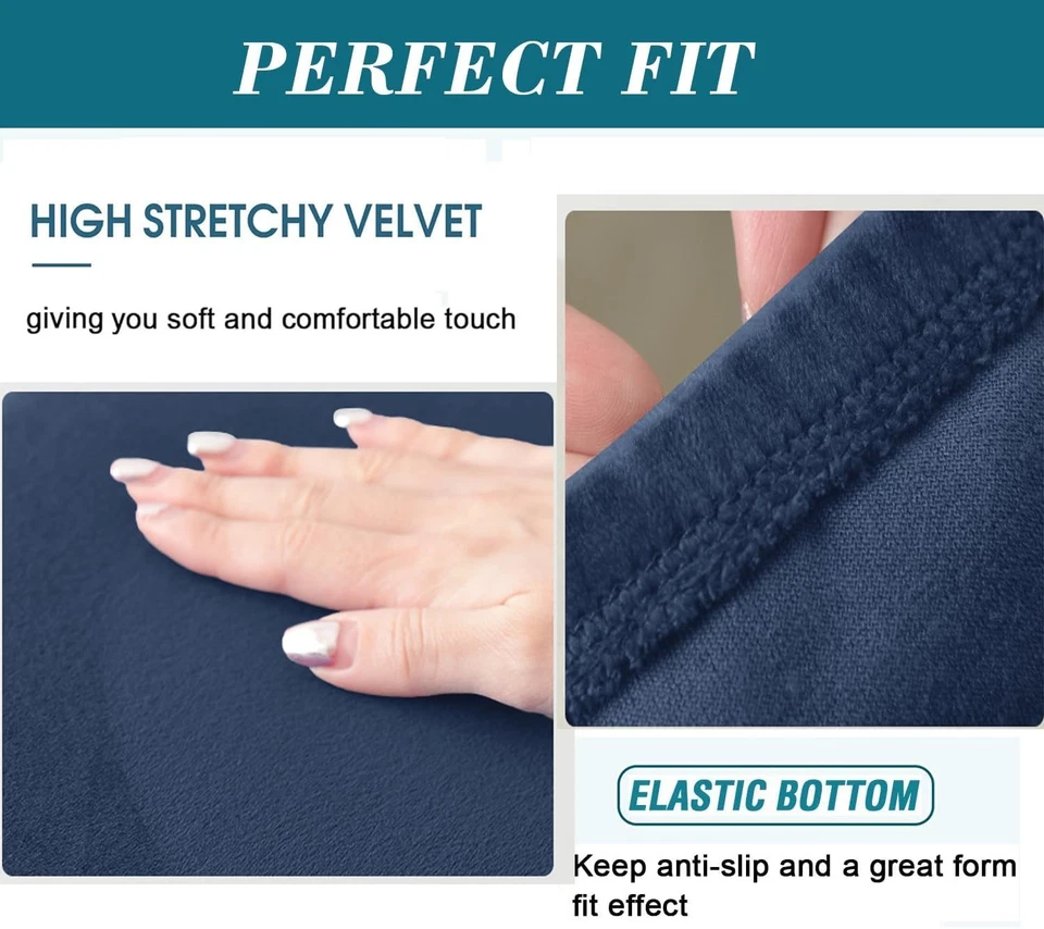 Ottoman Cover Rectangle,Stretch Velvet Slipcovers Rectangle Thick Covers  - Image 4 of 4