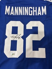MARIO MANNINGHAM NEW YORK GIANTS AUTOGRAPHED BLUE CUSTOM XL JERSEY BECKETT-COA