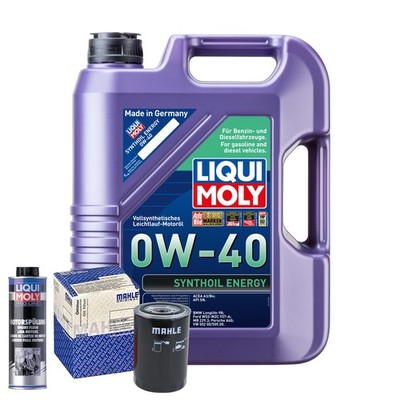 Motoröl 0W40 LIQUI MOLY Synthoil Energy 5L+MAHLE Ölfilter +Spülung