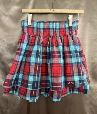 Hollister XS 100% Baumwolle Y2K blau/rot kariert A-Linie Plissee Minirock Vintage - Bild 1 von 4
