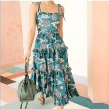 Ulla Johnson Lune River Print Tiered Midi Dress S