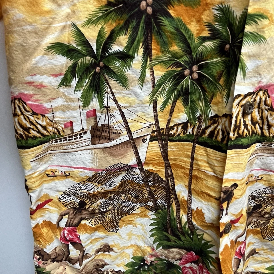 Camisa L amarilla de colección Royal Creations para hombre puntada única surf isla hawaiana Foto 3 de 4