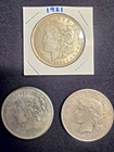 Lot Of 3-Morgan & Peace 90% Silver Dollars-(1)Morgan (2) Peace (1921-1922-1923)