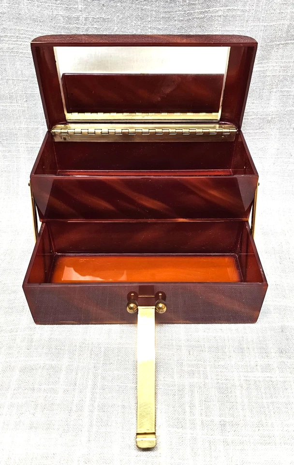 1950's 3 Tier Wilardy Style Accordion Marble Brown Lucite Handbag BIN01 DS36 - Image 4 of 4