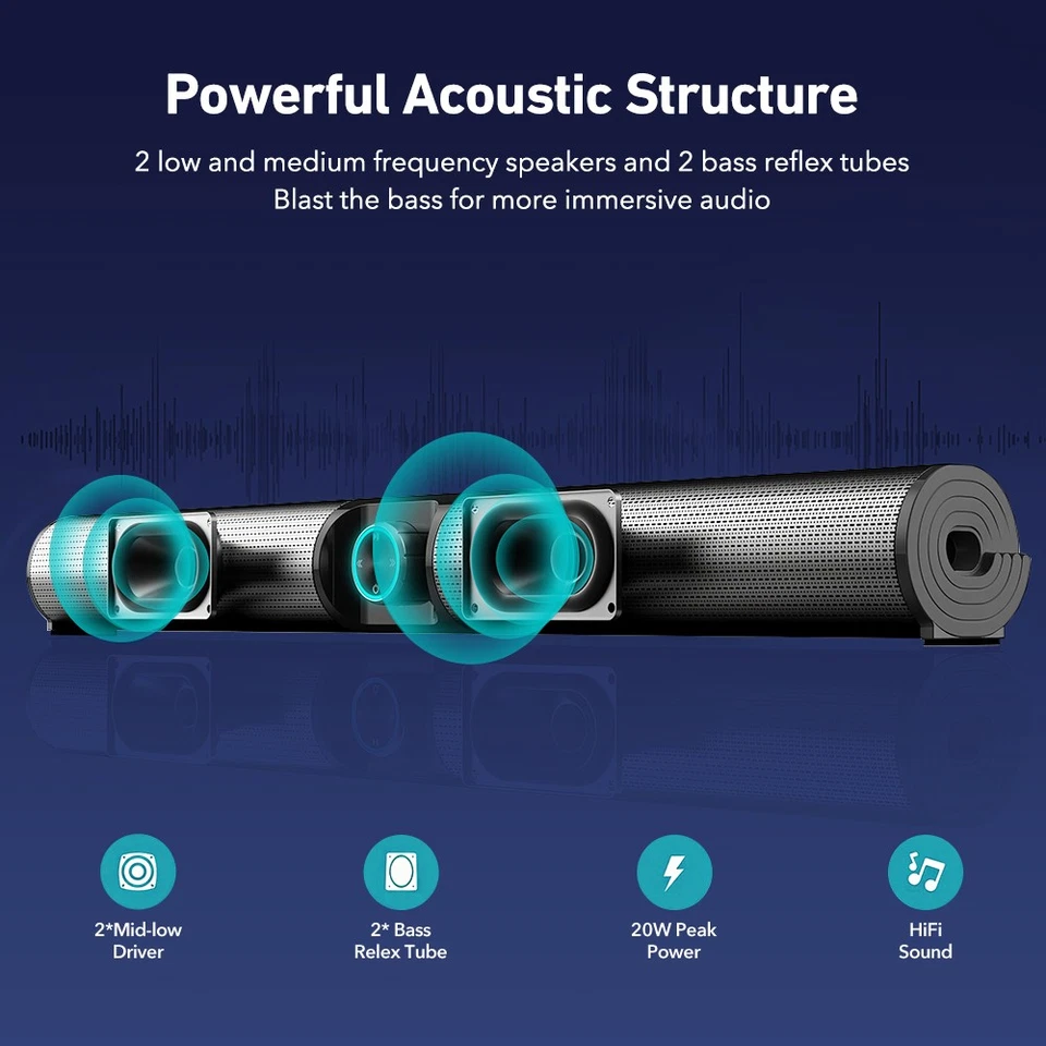 Bluetooth Soundbar für TV Geräte, Lautsprecher PC Soundbar 3D-Surround-Soundbar - Bild 2 von 4