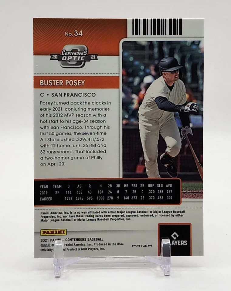 2021 Panini Contenders BUSTER POSEY Optic Season Ticket Red Wave Prizm GIANTS - Image 2 of 2