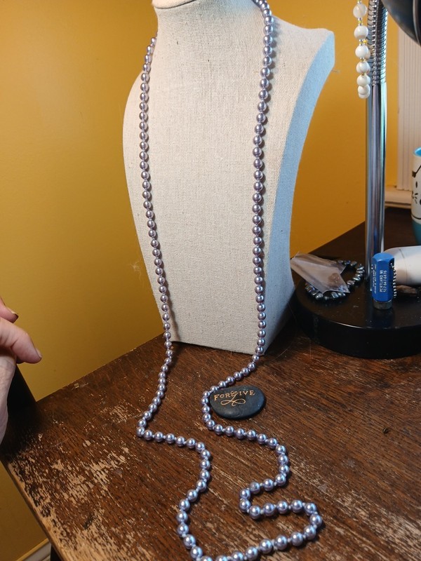 Vtg Long Strand Light Purple Lavendar Imitation Pearl Necklace 50" Flapper Lilac