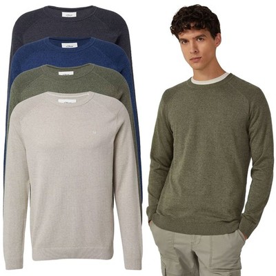S.OLIVER Herren Pullover Rundhals lange Ärmel Rippdetail Moulinéstrick Baumwolle