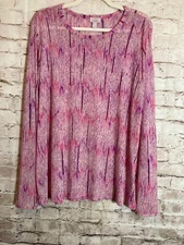 LOGO Layers Lori Goldstein Top Large Pink Mesh Speckled Semi Sheer Artsy Stretch