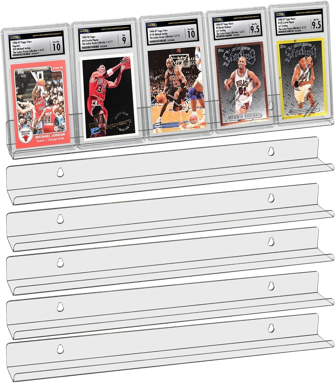 6 Pack Sport Card Display Shelf For Wall Acrylic Rack Holds 30 Graded Slabs - Picture 1 of 2