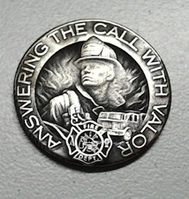 HOBO Fire Fighter Call Of Valor Made From A Silver WWII War Nickel SIGNED