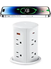 ANNQUAN 3" Pop up Countertop Receptacle with 4 USB Ports 15W Wireless Charger,Ma