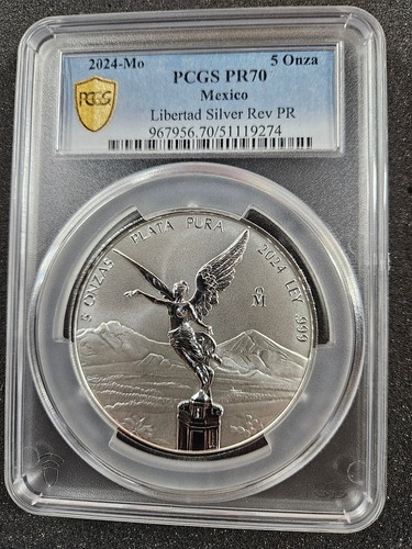 ๐ 2024 Mexico Libertad 5 oz .999 Silver Reverse Proof Mexican Coin PCGS PR70