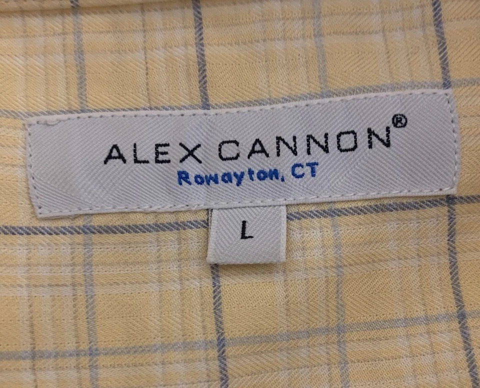 Camisa Tattersall ALEX CANNON Talla L Manga Larga Todo Algodón Amarillo/Azul Foto 3 de 4