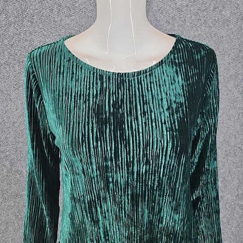 Dennis Basso Velour Trendy Top w Side Slits X-Small Sz Green Dressy Tee Shirt - Picture 4 of 11