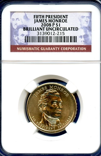 2008 P NGC President James Monroe $1 Dollar US Mint Brilliant Uncirculated MS BU