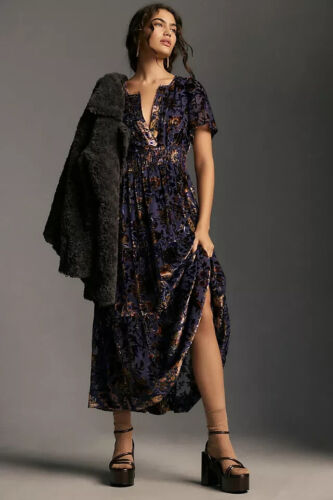 The Somerset Maxi Dress Velvet Edition Anthropologie Purple Floral Size 1X NEW - Picture 2 of 8