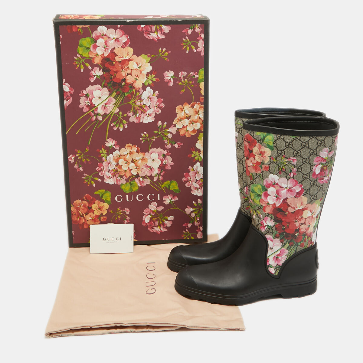 Gucci Multicolor Canvas and Rubber Floral Riding Boots Size Gucci Multicolor Canvas and Rubber Floral Riding Boots Size