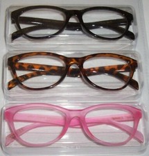 NEW Betsey Johnson 3 PAIR Reading Glasses Black/Brown/MATTE PINK Readers +2.50