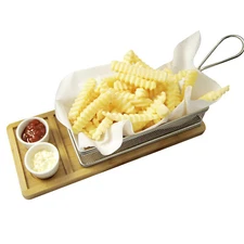 Yukon Glory Fry Serving Basket Kit 2 Ceramic Ramekins & Bamboo Serving Board