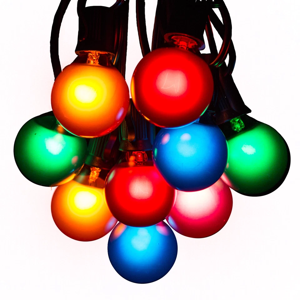 HOMETOWN EVOLUTION, INC. G40 Colored String Lights for Outdoor Patio Deck- Black Wire - 10’ 25’ 50' 100'