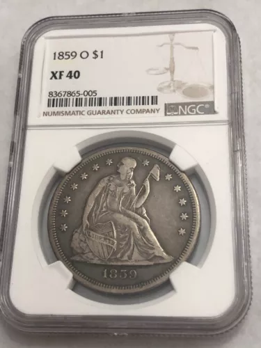 1859-O SEATED LIBERTY silver U.S dollar. Nice XF. NGC XF40. #aar005