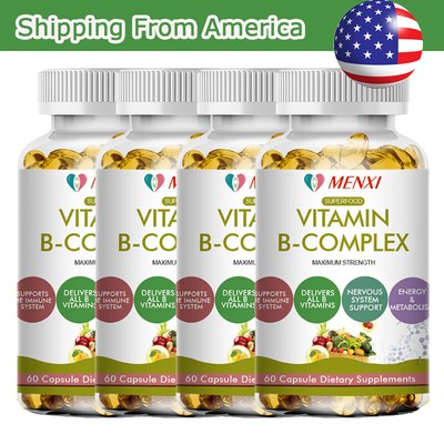 Vitamin B Complex - 8 Super B Vits B1,B2,B3,B5 60 Capsules, Immune Support Pills
