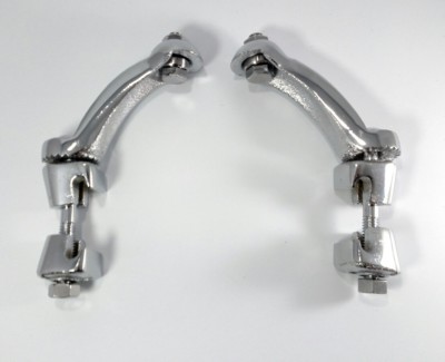 Pair Vintage Style Chrome Fog Light Brackets (Lamp Clamp On Bumper Mounting)