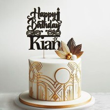 Personalised Happy Birthday Glitter Cake Topper Custom Any Name Candle Doodle