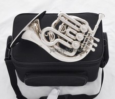 High Grade Silver Piccolo Mini French Horn Engraving larger Bell Bb Keys W/ Case