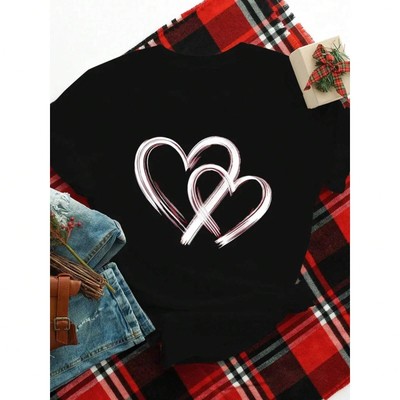 Ladies' Casual T-shirt Geometric Overlapping Heart-shaped Design