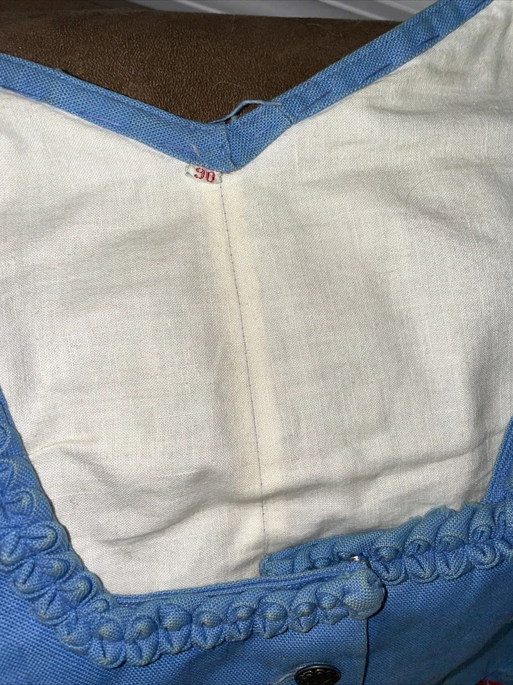 DIRNDL DRESS COSTUME  30” WAIST DENIM/FLORAL DRESS W/APRON TRADITIONAL - Image 2 of 3