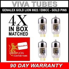 Brand New Matched Quad (4) Genalex Gold Pin Lion Reissue 6922 / E88CC Tubes