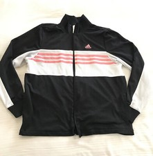 ADIDAS ladies MEDIUM Open Front LINED track Swear Jacket Pink Stripes Pockets
