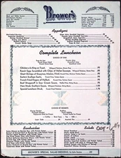 1949 Brower's Restaurant Complete Luncheon Menu Cocktail List Long Beach CA