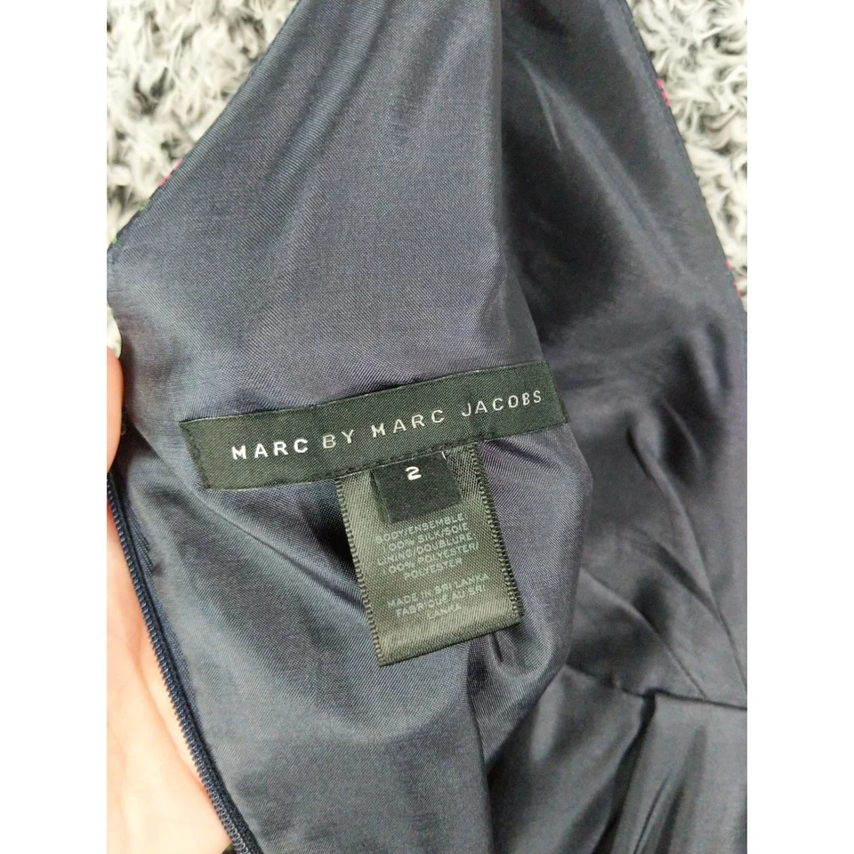 Vestido Multi MARC JACOBS Pradera Índigo Talla 2 100% Seda Floral Corazón Bolsillo de Lujo Foto 3 de 4